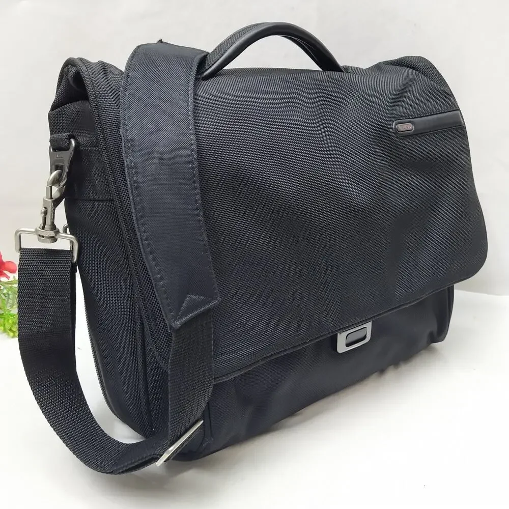 Tumi FXT Ballistic Black Nylon Pushlock Briefcase Messenger Laptop Bag